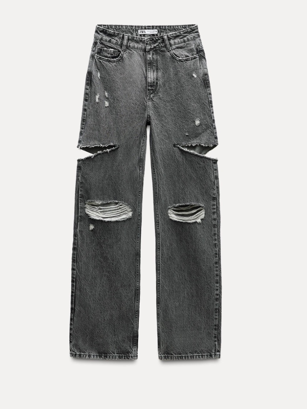 Zara High-Waist Gray Ripped Jeans
